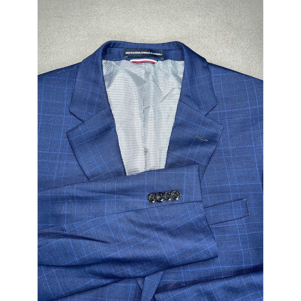 Tommy Hilfiger Mens 40R Blazer Blue Glen Plaid Two Button Sport Coat
